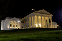Virginia State Capitol on the lawn at night