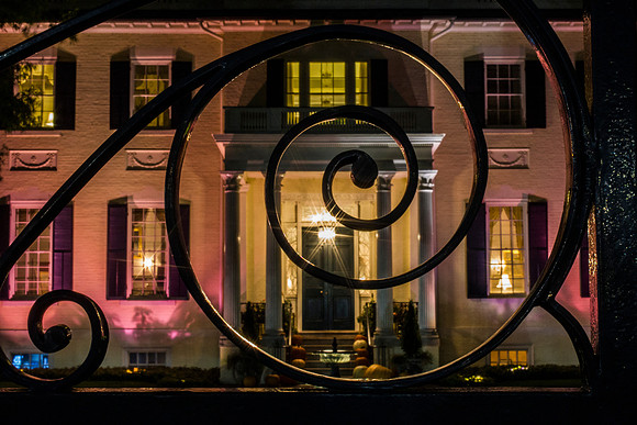 The mansion view from the gate in the evening colors of fall.